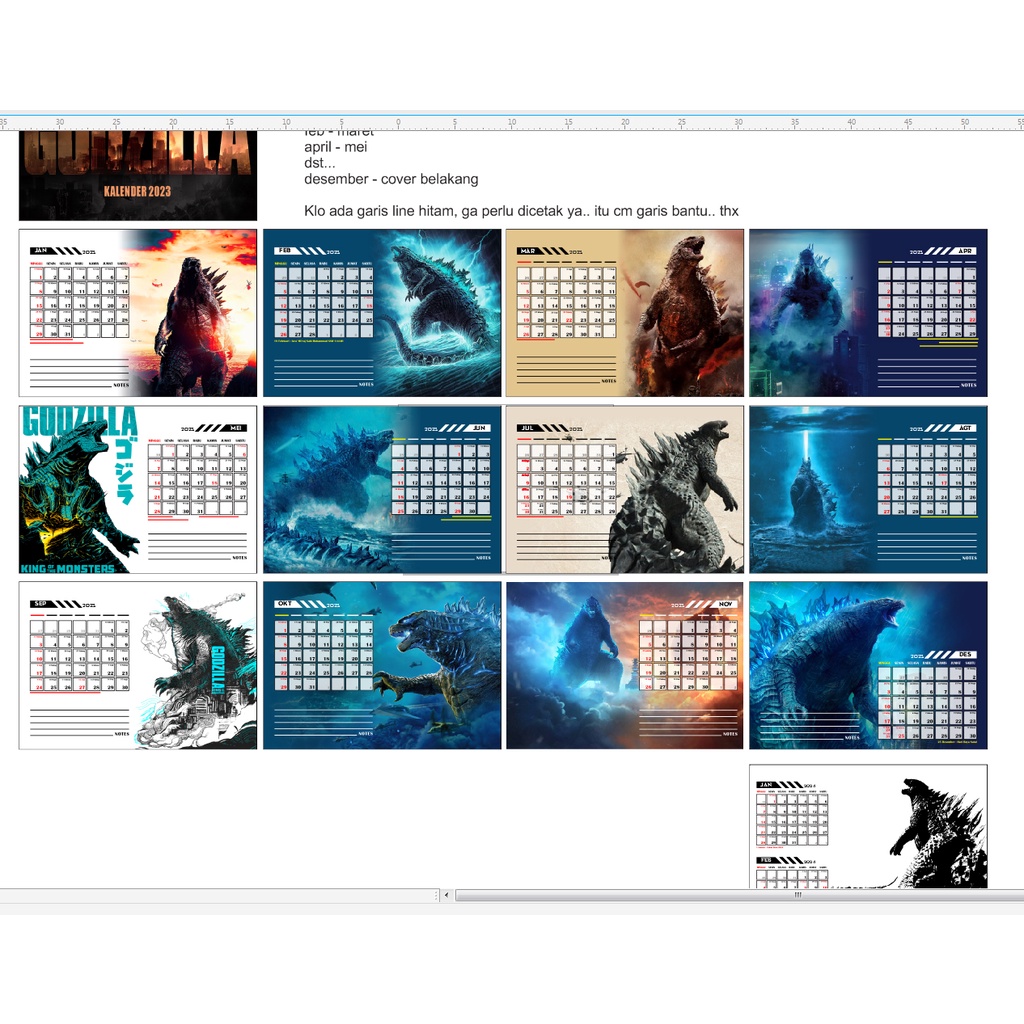 Jual Kalender Meja GODZILLA GOJIRA 2024 Calendar bisa custom Desain