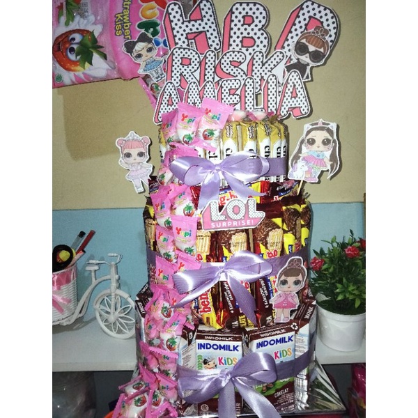Jual Tart snack ulang tahun LOL 3 susun / bucket snack tower/bingkisan
