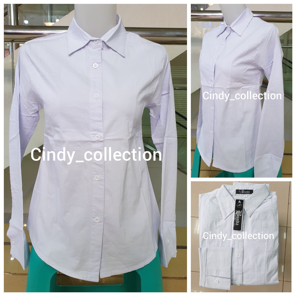 Jual Kemeja Putih Polos Wanita Kantor Kerja Formal Katun Stretch Lengan Panjang Kemeja Cewek 5730