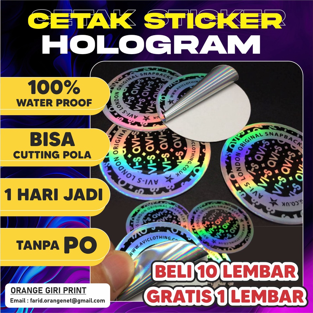 Jual Cetak Stiker Label Hologram Metalize Vinyl A3+ dan Kiss Cut