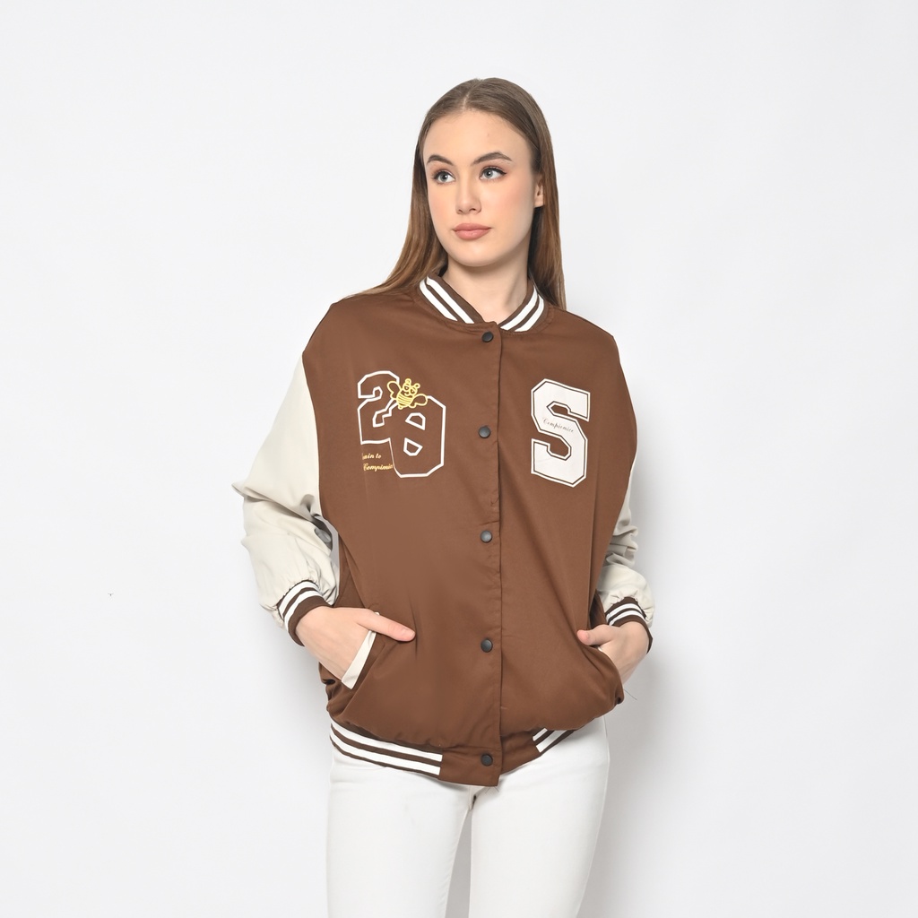 Jual QUEENTIN Jaket Varsity Wanita 827 Bomber Baseball Lengan Panjang ...