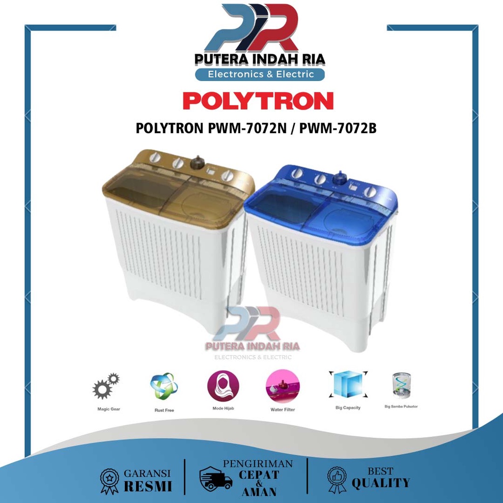 Jual Mesin Cuci POLYTRON 2 Tabung 7Kg PWM-7072 N-B / PWM 7072 Samba ...