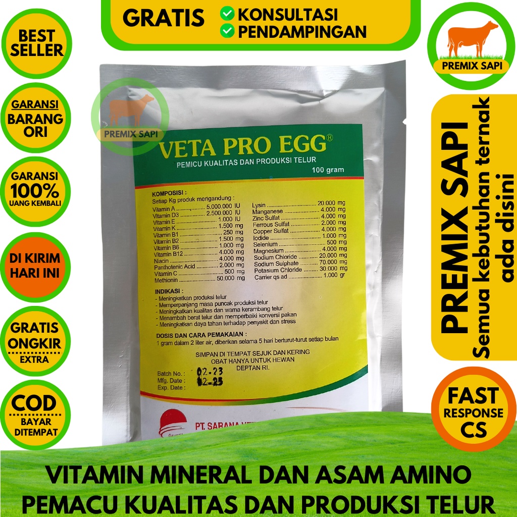 Jual VETA PRO EGG 100gr Vitamin Pemacu produksi dan kualitas telur