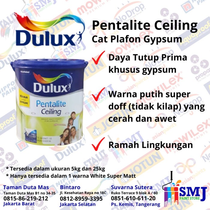 Jual Cat Plafon Gypsum Dulux Pentalite Ceiling Putih White Supermatt 5 Kg Shopee Indonesia 0435