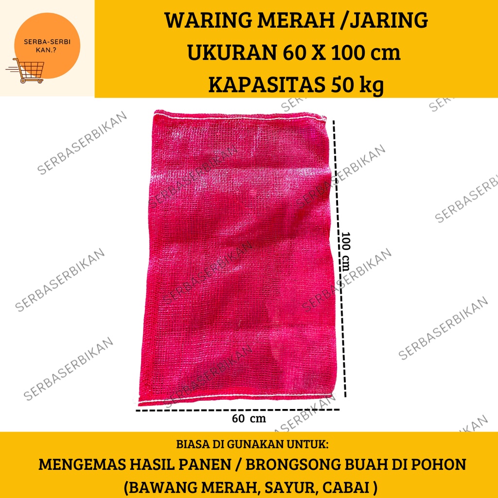 Jual Waring Merah Sayur 60x100cm 50kg Karung Jaring Bawang Buah Cabe