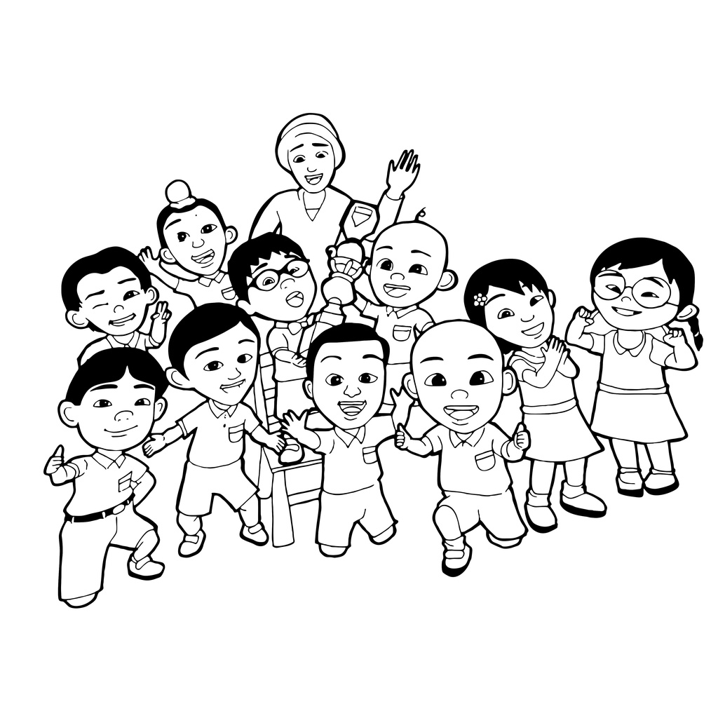 Sketsa Mewarnai Gambar Upin Ipin Gambar Putih 6872