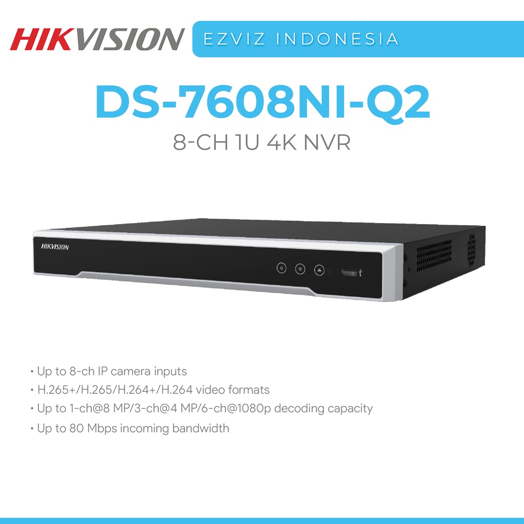 Jual HIKVISION DS-7608NI-Q2 Hikvision 8 Channel 1U 4K Resolution NVR ...