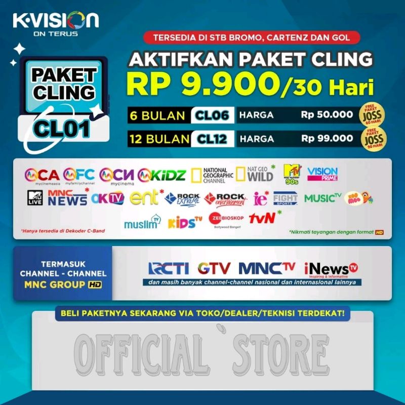 Jual MNC grup Cling k vision 1 tahun receiver Bromo Cartenz dan GOL