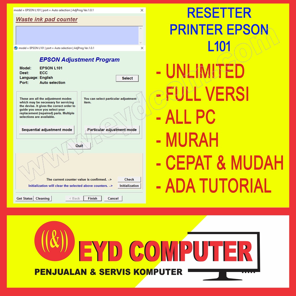 Jual RESSETER EPSON L101 ALL PC UNLIMITED BANYAK PC FULL VERSI RESETTER ...