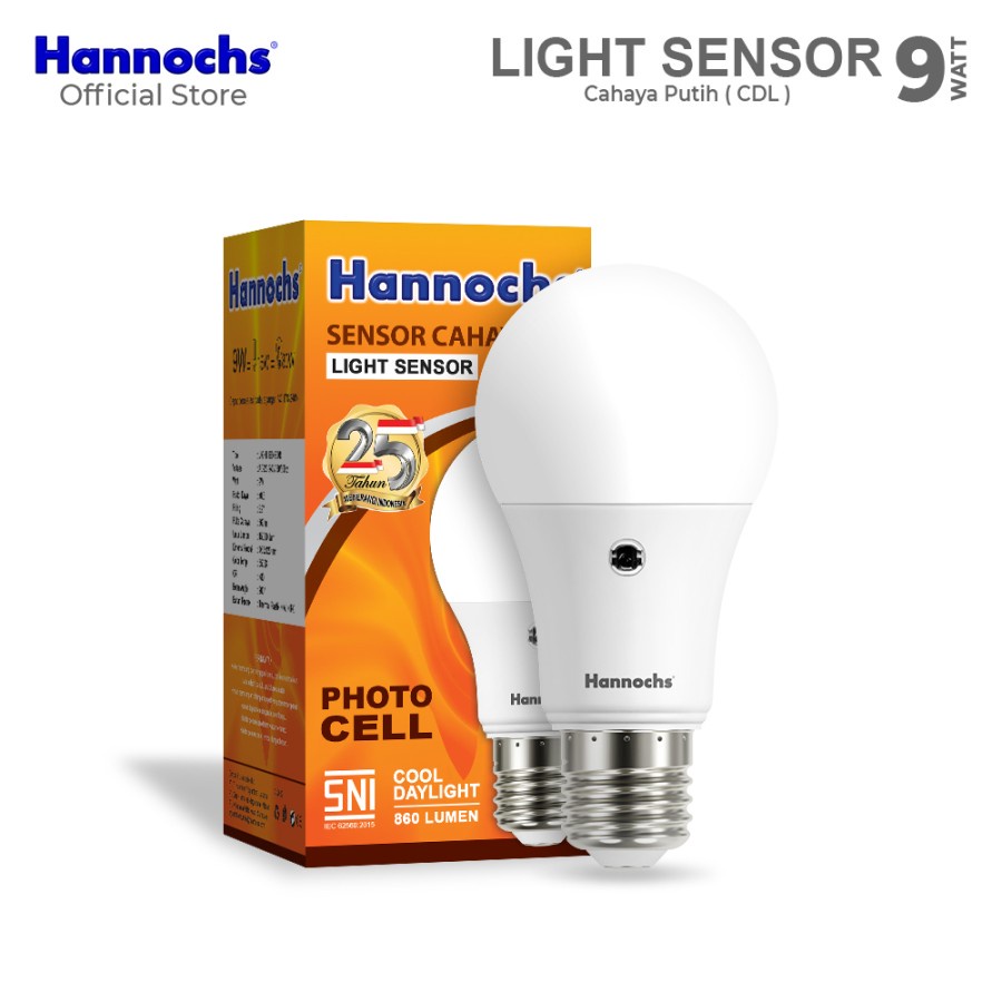 Jual Hannochs Lampu Led Light Sensor 9 Watt Cahaya Putih / Lampu Sensor ...