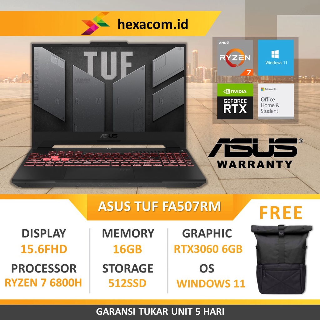 Jual ASUS TUF FA507RM R736B6GO RYZEN 7 6800H 16GB 512SSD RTX3060 6GB ...