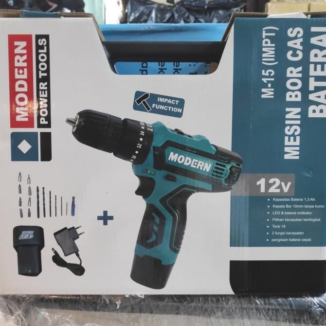 Jual Modern Bor Baterai Cordless Mm V Impact Drill Set Mm M