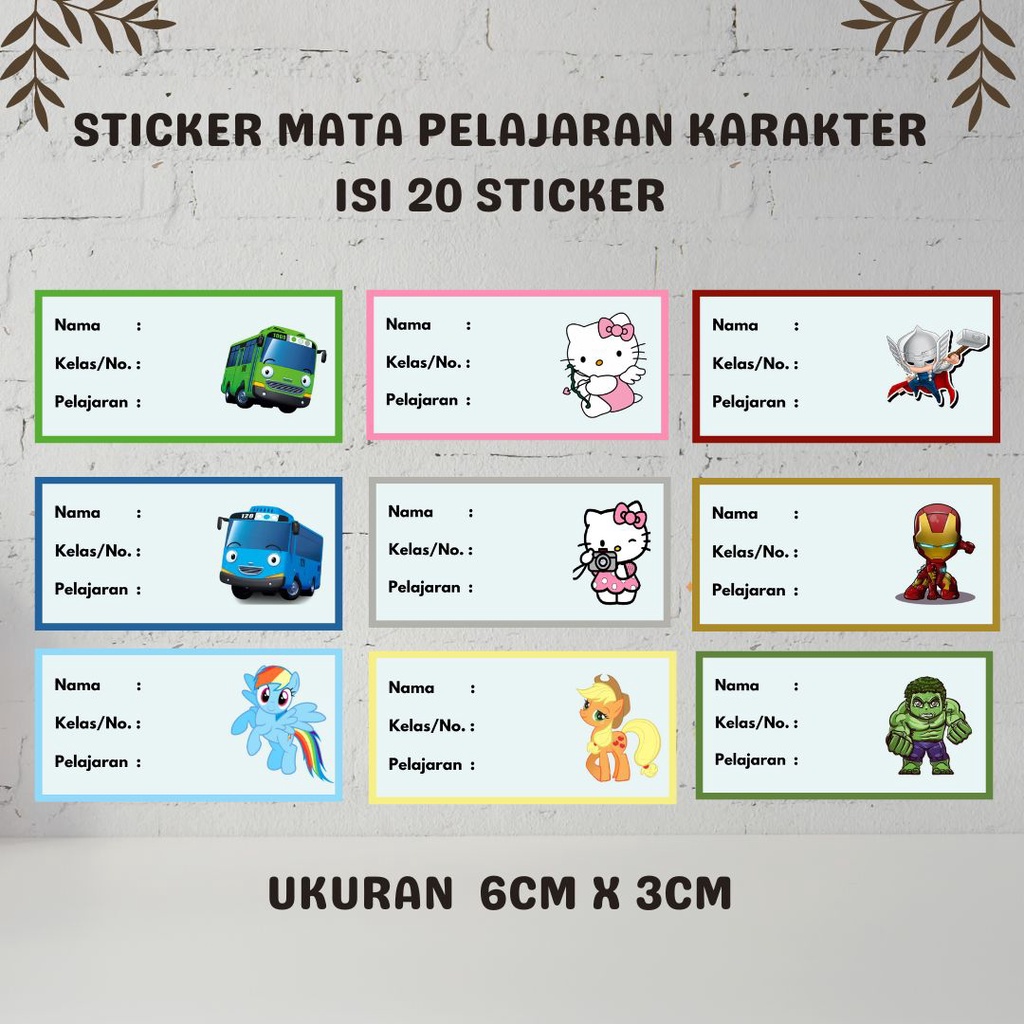 Jual Sticker Mata Pelajaran Karakter isi 20 / Label Mata Pelajaran ...