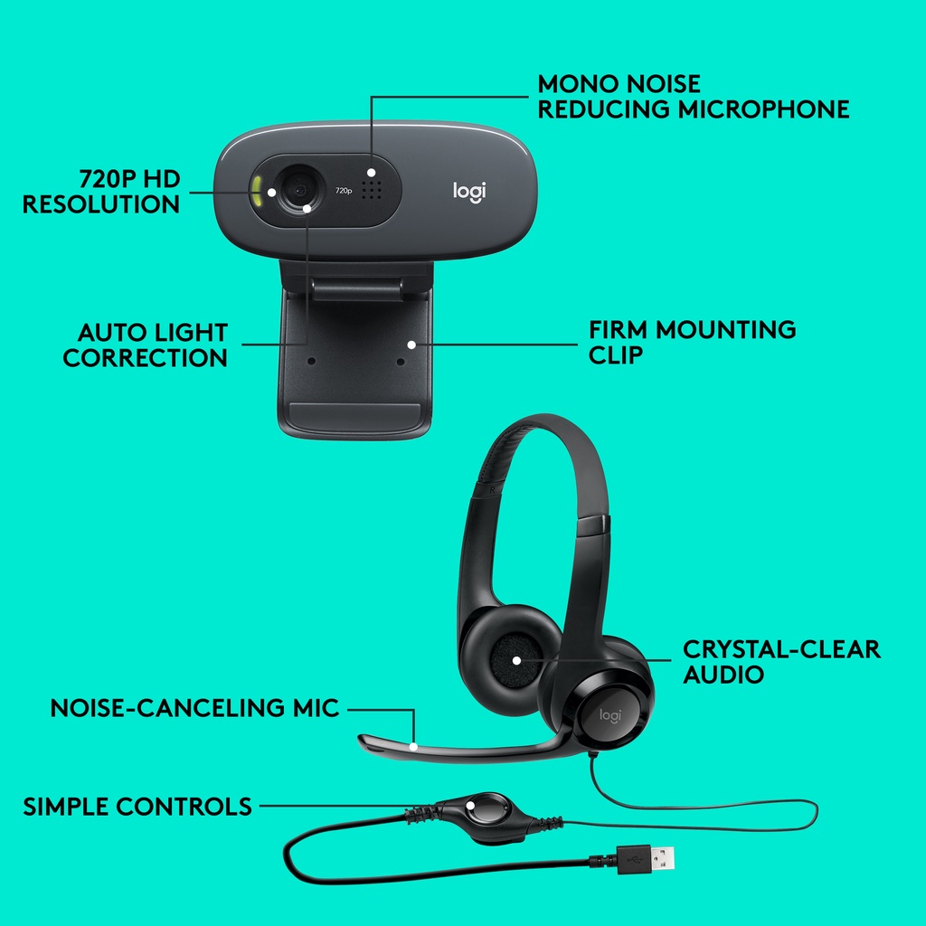 [BUNDLING] Logitech C270 Webcam HD 720p & H390 Headset Stereo USB dengan Mikrofon Noise-Cancelling (6)