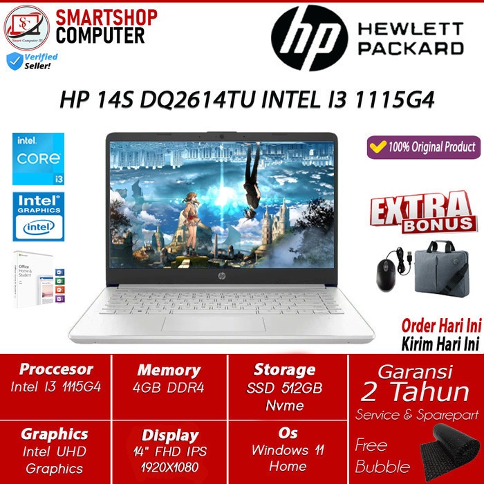 Jual Laptop Hp 14s Dq2614tu Intel Core I3 1115g4 Ram 12gb Ddr4 512gb Ssd 14 Fhd Windows 11 Ohs 9413