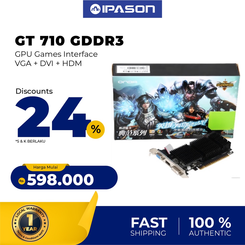 Jual GT 710 GDDR3 GPU Games GT710 Gold Edition2GD3/ (ONDA) GT710 2G D3
