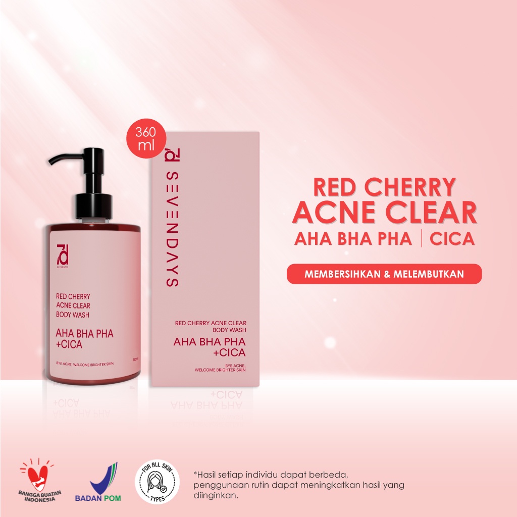 Jual Seven Days Red Cherry Acne Clear Body Wash (Pink) 360ml / Sabun