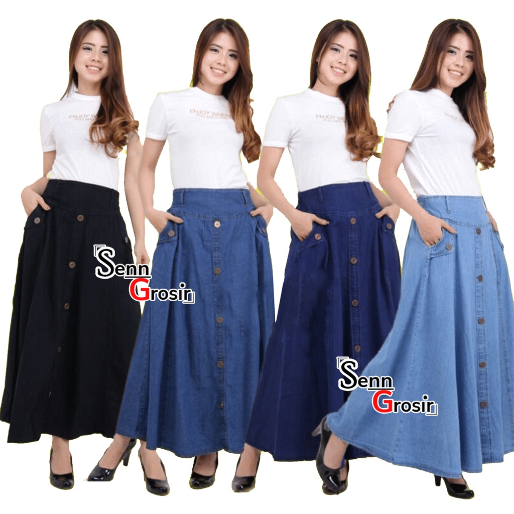 Jual Rok Jeans Panjang Wanita Rok Maxi Jeans Rok Mekar Payung Rok Jeans Murah Panjang