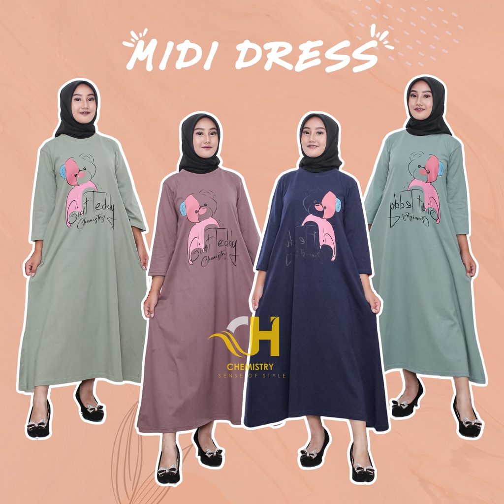 Jual Midi Dress Katun Combed 20s Teddy Bear Chemistry Shopee Indonesia