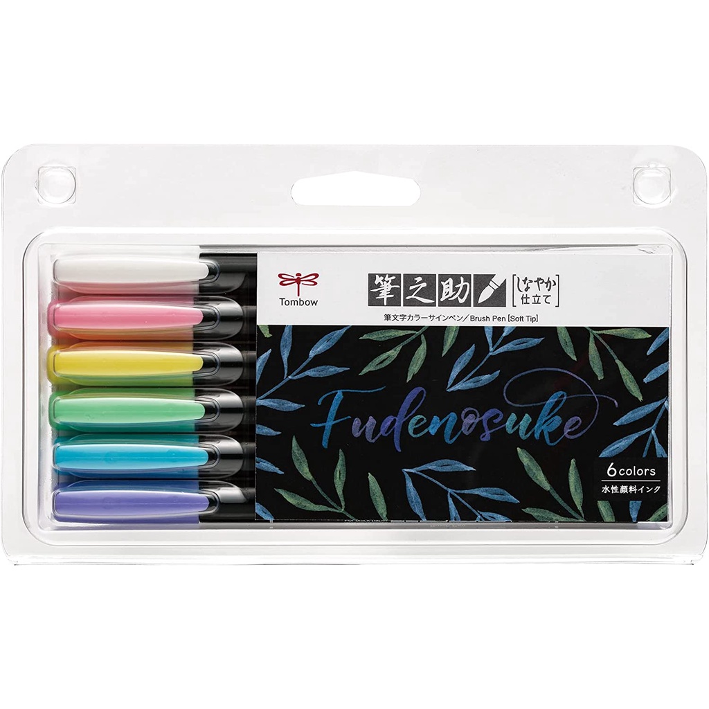 Tombow Penna Pennello Fudenosuke Pastello Per Carta Scura – 5 Colori + Bianco, Effetto Gesso, Punta Morbida