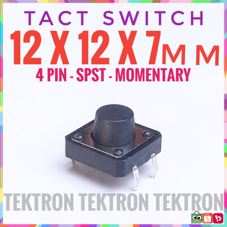 Jual Tact Switch 12x12x7mm Push ON Momentary 7.5mm 12mm 4pin Saklar ...