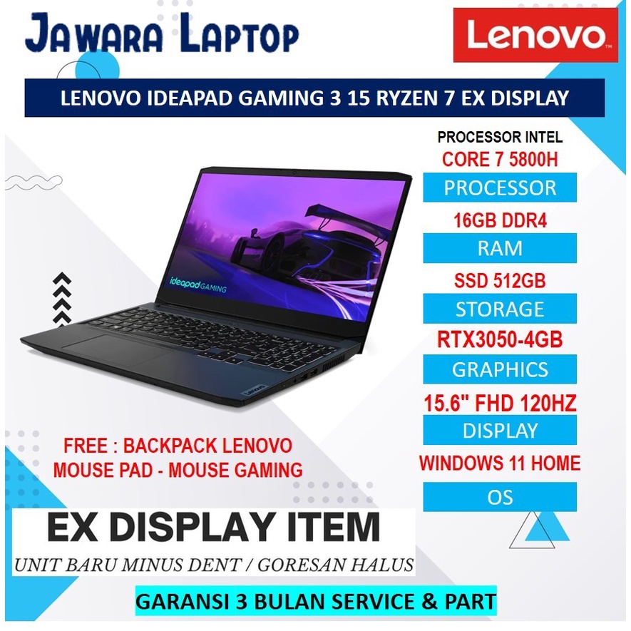 Jual LAPTOP GAMING MURAH LENOVO IDEAPAD GAMING 3 15 RYZEN 7 5800H