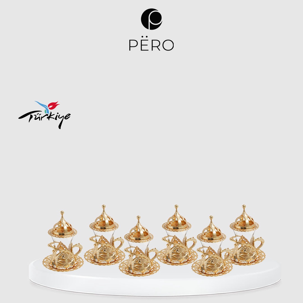 Jual Pero Premium Gold Cay Seti Set Of 6 With Saucers Set Cangkir Dan Piring Teh Premium Turki 5040