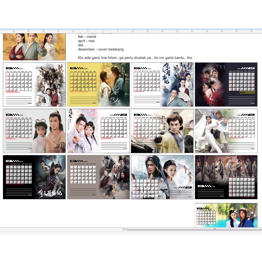 Jual Kalender 2024 WUXIA Silat Kungfu calendar meja duduk bisa custom