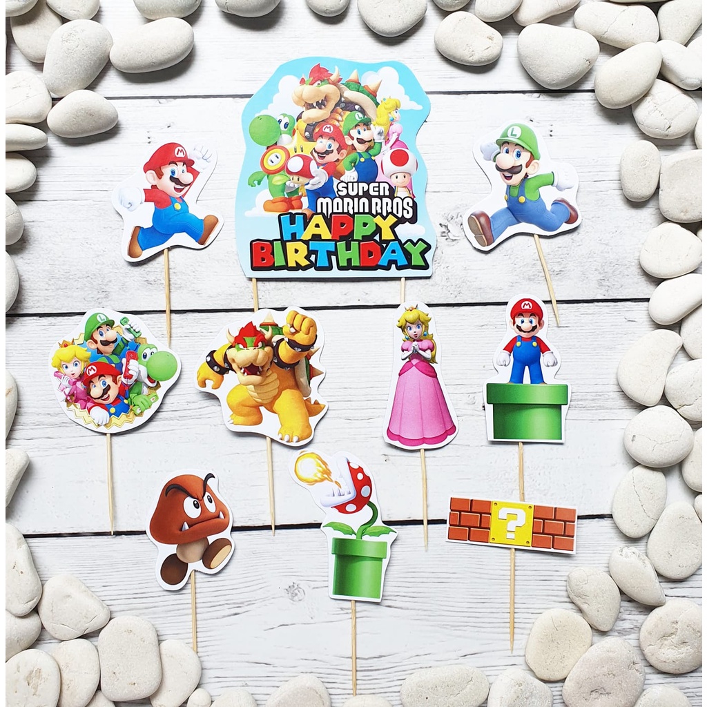 Jual Super Mario Bros Kart Luigi Peach Bowser Birthday Cake Topper ...
