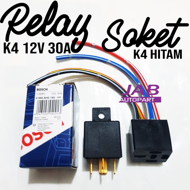 Jual Riley / Relay Kaki 4 12V + Soket Relay Hitam Kaki 4 Bosch Original