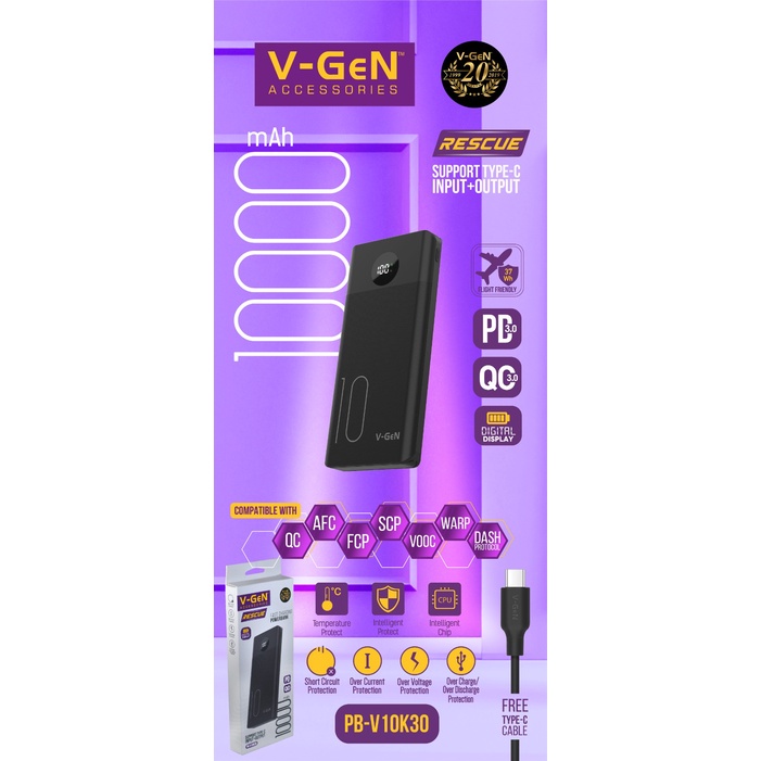 Jual VGeN PBV10K30 (10000mAh, Digital Display, Fast Charging, PD, QC