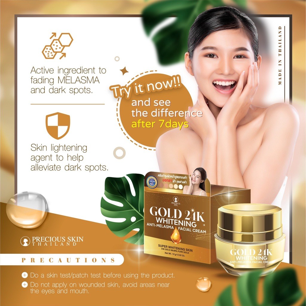 Jual Precious Skin Gold 24K Whitening Facial Cream Anti Melasma Thailand ORIGINAL Shopee Indonesia