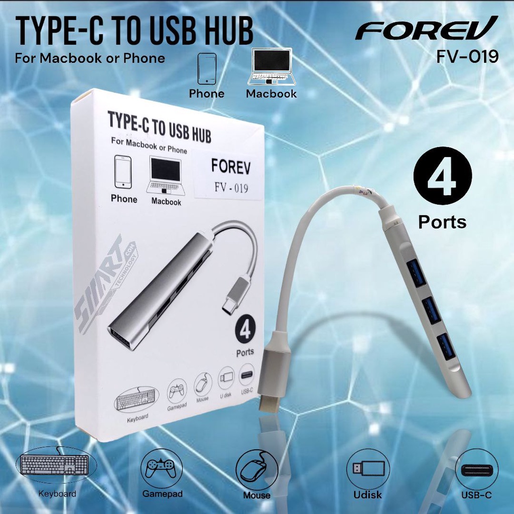 Jual USB Hub 3.0 Type- C 4 Port Forev FV-019 | Shopee Indonesia