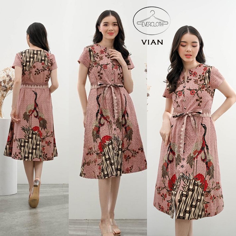 Jual Evercloth Vian Dress Wanita Dress Batik Wanita Jumbo Cheongsam Merah Couple Modern 303 