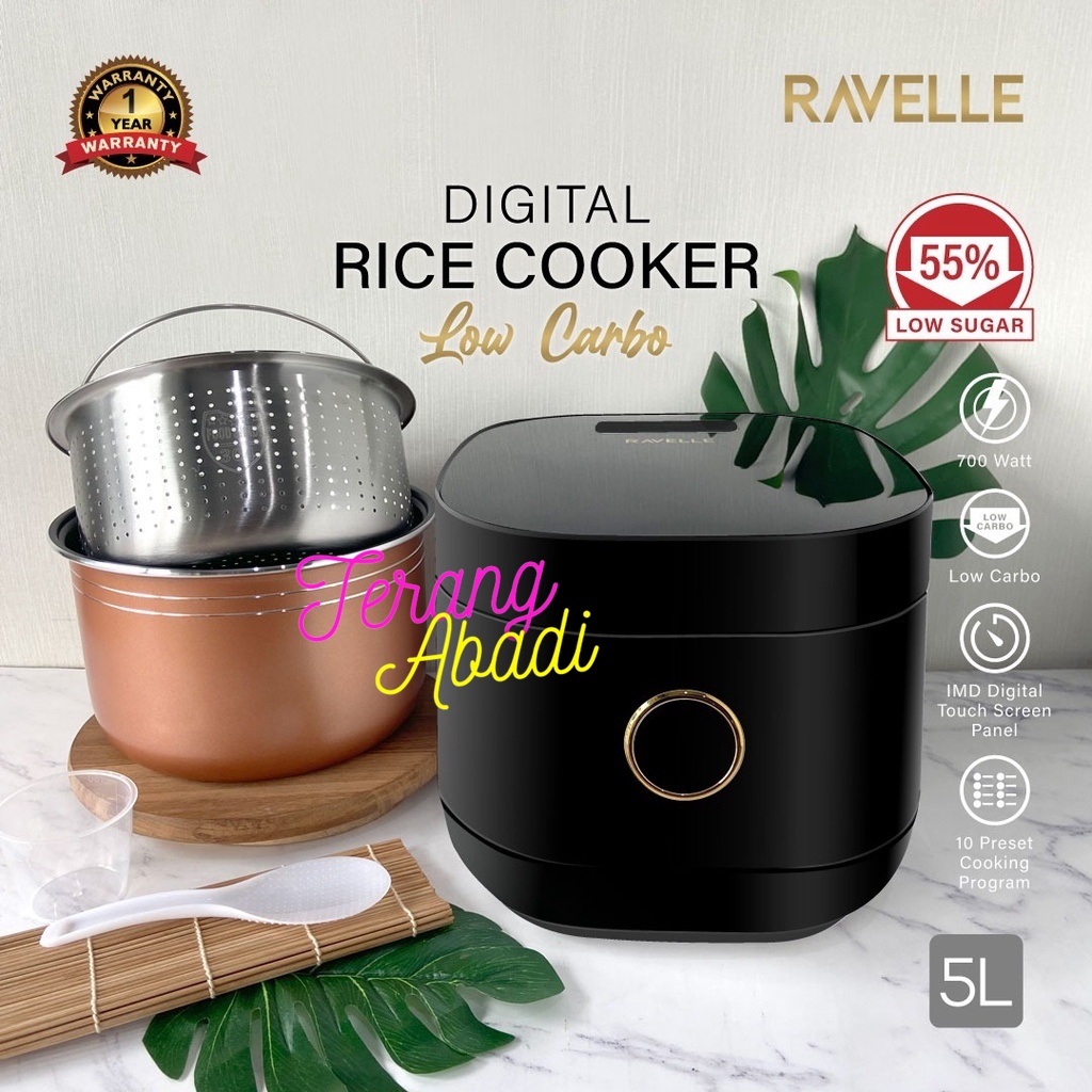 Jual Rice Cooker Ravelle Black 5 Liter RCR5LS Digital Low Carbo Rice