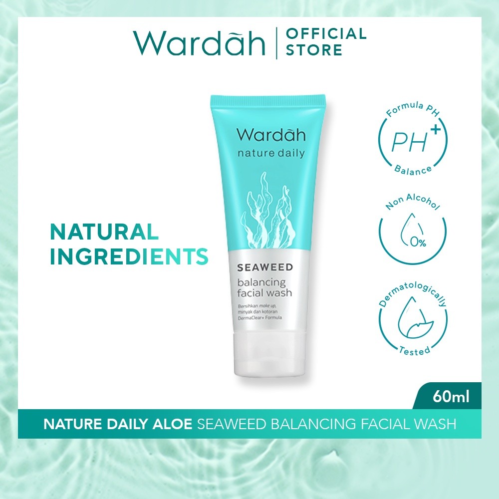 Wardah Nature Daily Seaweed Balancing Facial Wash 60 ml - Pembersih wajah dengan Non-Soap Formula, Seaweed dan Mentimun - Sabun Cuci Muka Ringan - Untuk Semua Jenis Kulit