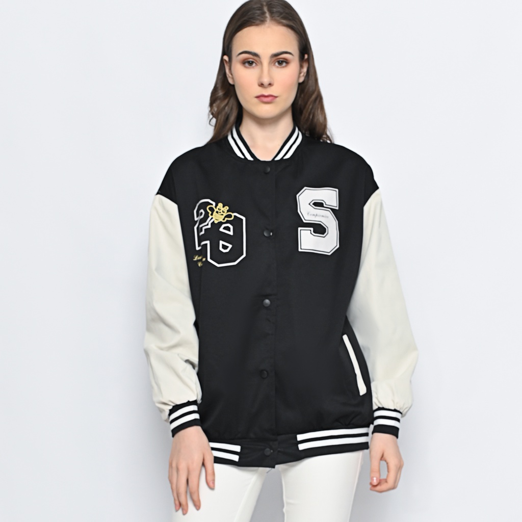 Jual QUEENTIN Jaket Varsity Wanita 827 Bomber Baseball Lengan Panjang ...