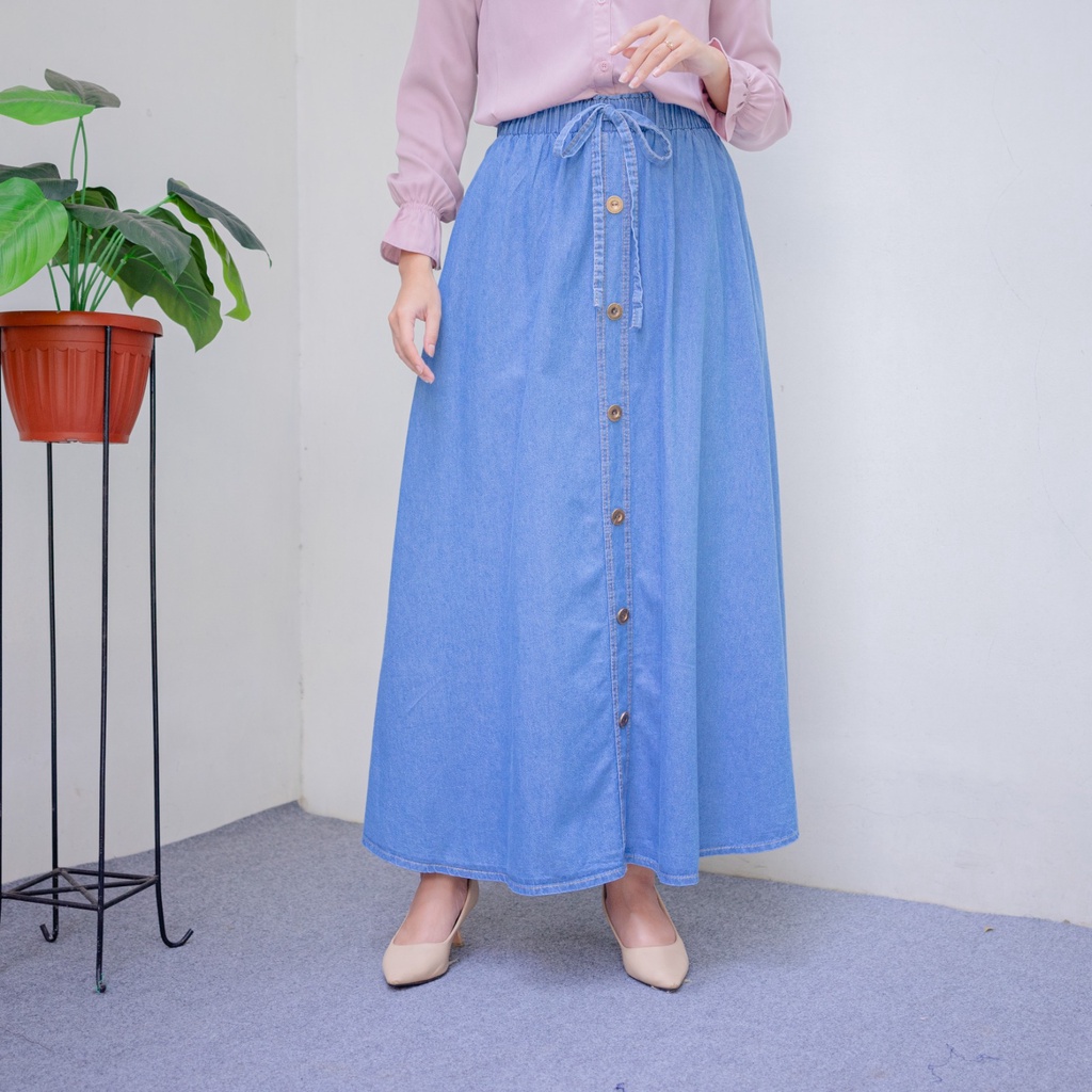 Rok Jeans Denim Skirt Levis Polos Payung Mayung Kanting Lebar Panjang  Wanita Jumbo Karet Premium XXL