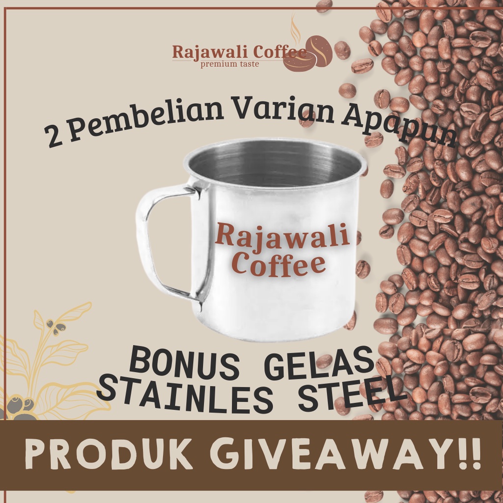 Jual Giveaway Paketbundling Gelas Stainless Rajawali Coffee Kopi Murni Bubuk Hitam Siap