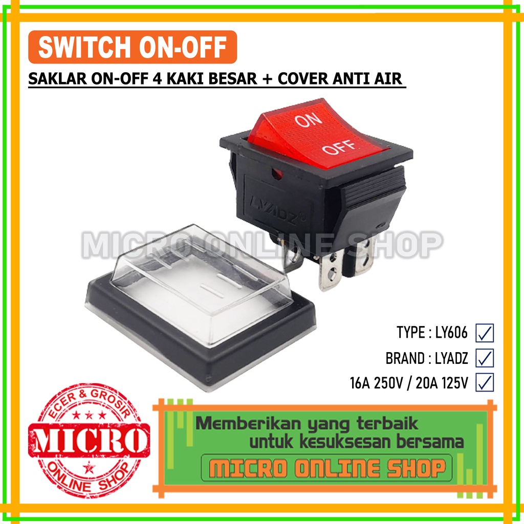 Jual Saklar On-Off 4 Kaki Besar Lampu Merah + Cover Waterproof Saklar ...