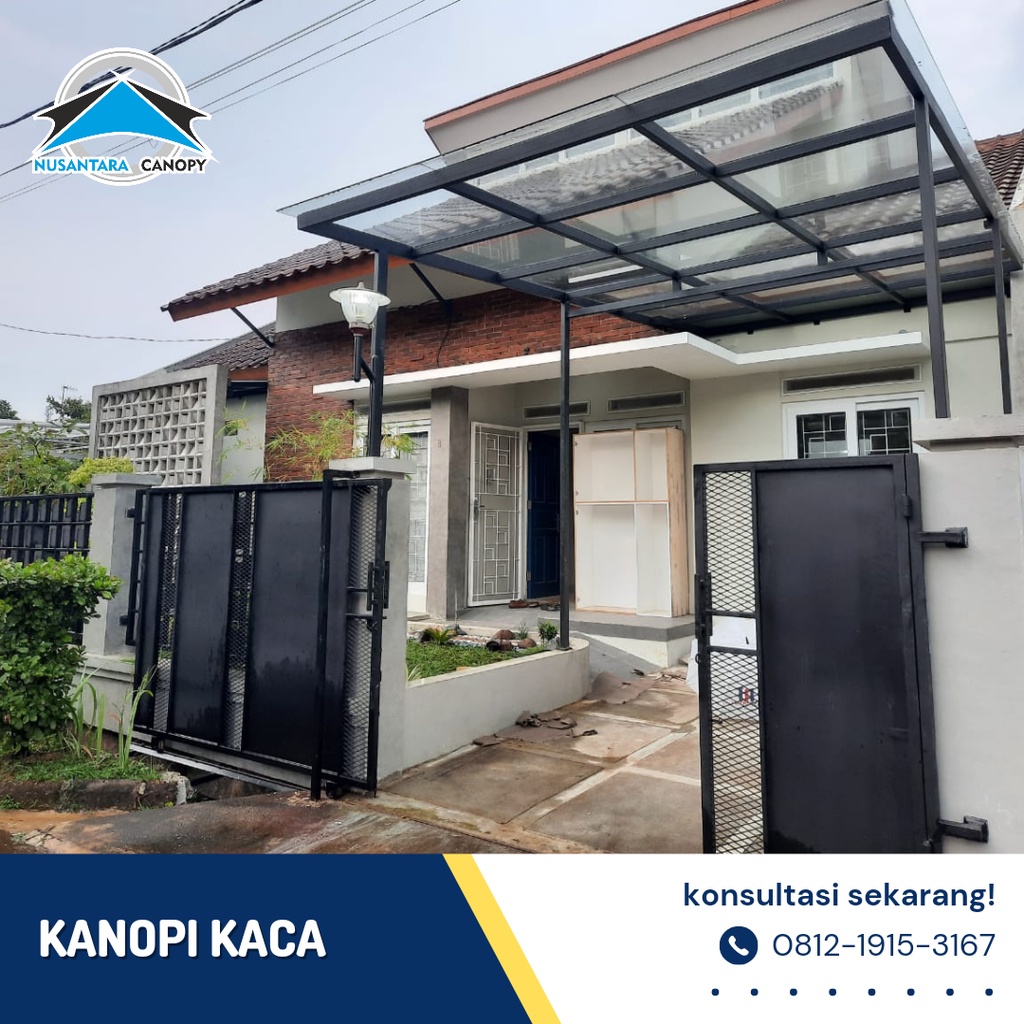 Jual kanopi / Canopy kaca tempered conwood carport Minimalis | Shopee
