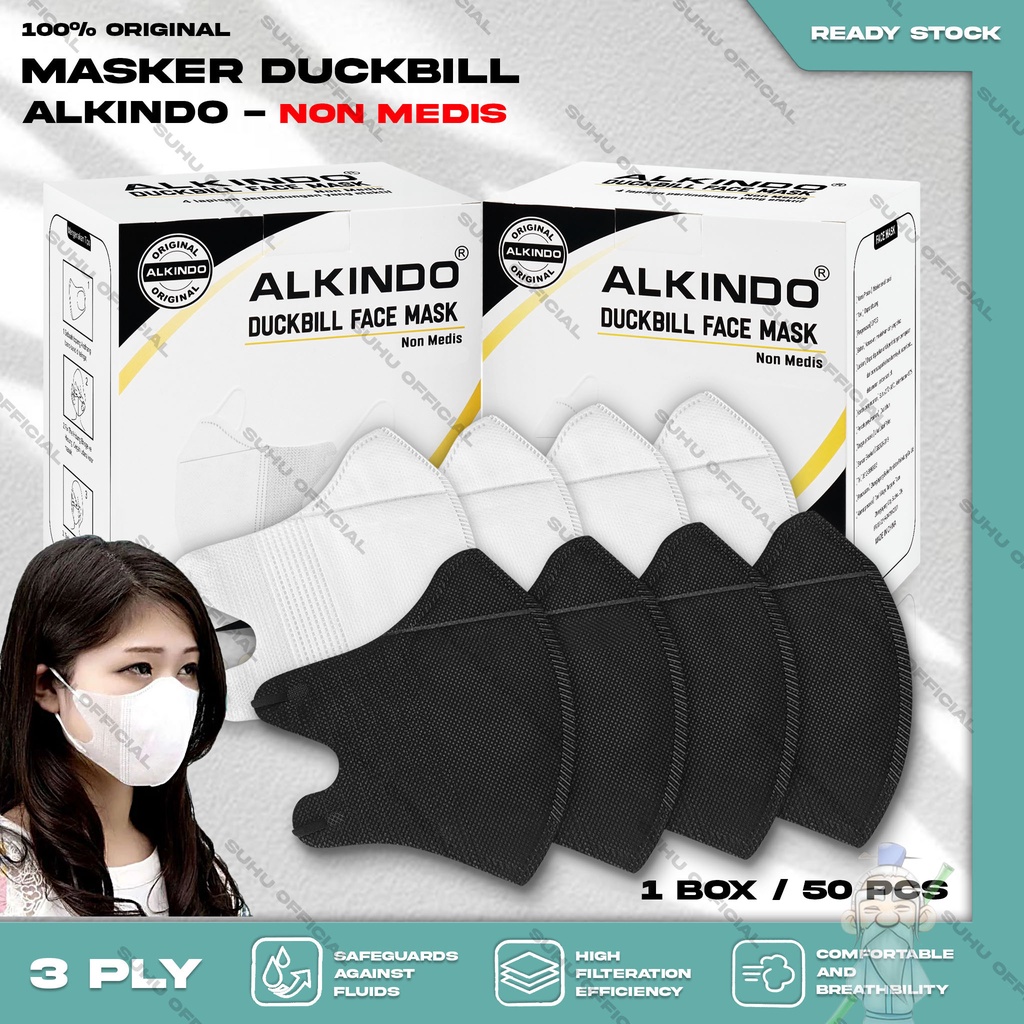 Jual Masker Duckbil ALKINDO 3Ply Isi 50Pcs Putih Hitam Abu Warna ...