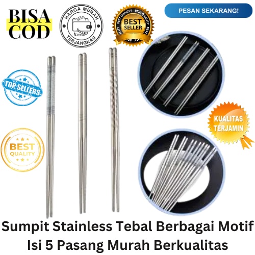 Jual [BISA COD] DISKON Sumpit Stainless Tebal Berbagai Motif Isi 5 ...