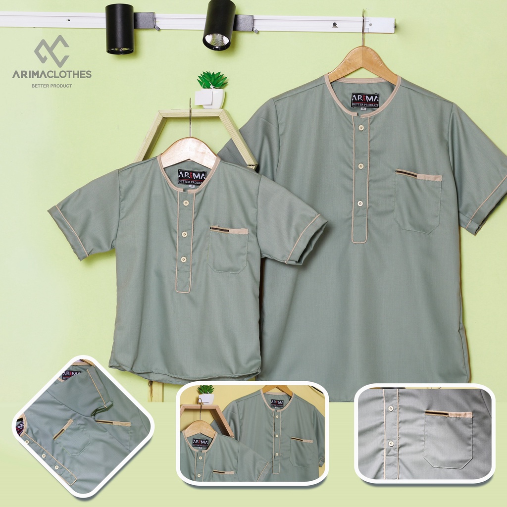 Jual Sage Green Koko Couple Lebaran Ayah Dan Anak - Baju Koko Kembaran