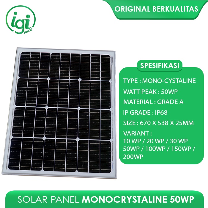 Jual SOLAR PANEL 50 Watt / SOLAR CELL 50 W/ PANEL SURYA 50WP MONO ...