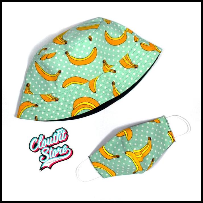 Jual GRATIS ONGKIR TOPI BUCKET HAT ANAK X MASKER PISANG BANANA EMOTICON