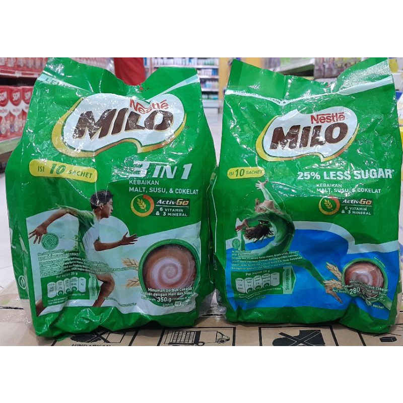 Jual NESTLE - MILO 3IN 1 & LESS SUGAR 350g(10×35g) | Shopee Indonesia