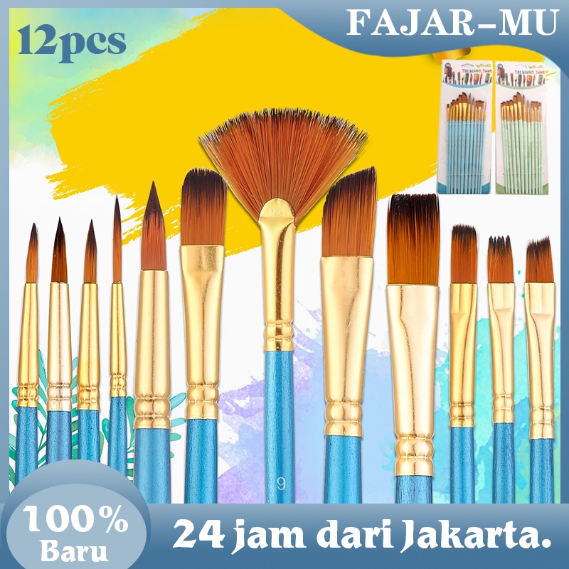 Jual 12 Pcs Kuas Set Lukis Nylon Hair Brush Set Watercolor Pen Set Art