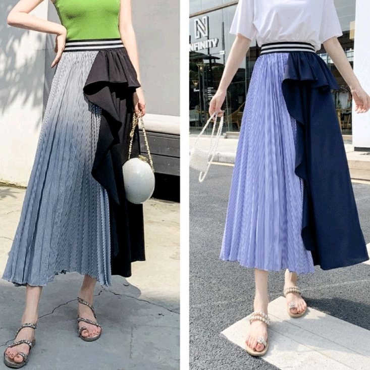 Jual 4129 Rok panjang ASYMMETRIC PLEATED RUFFLE SKIRT plisket ngembang ...