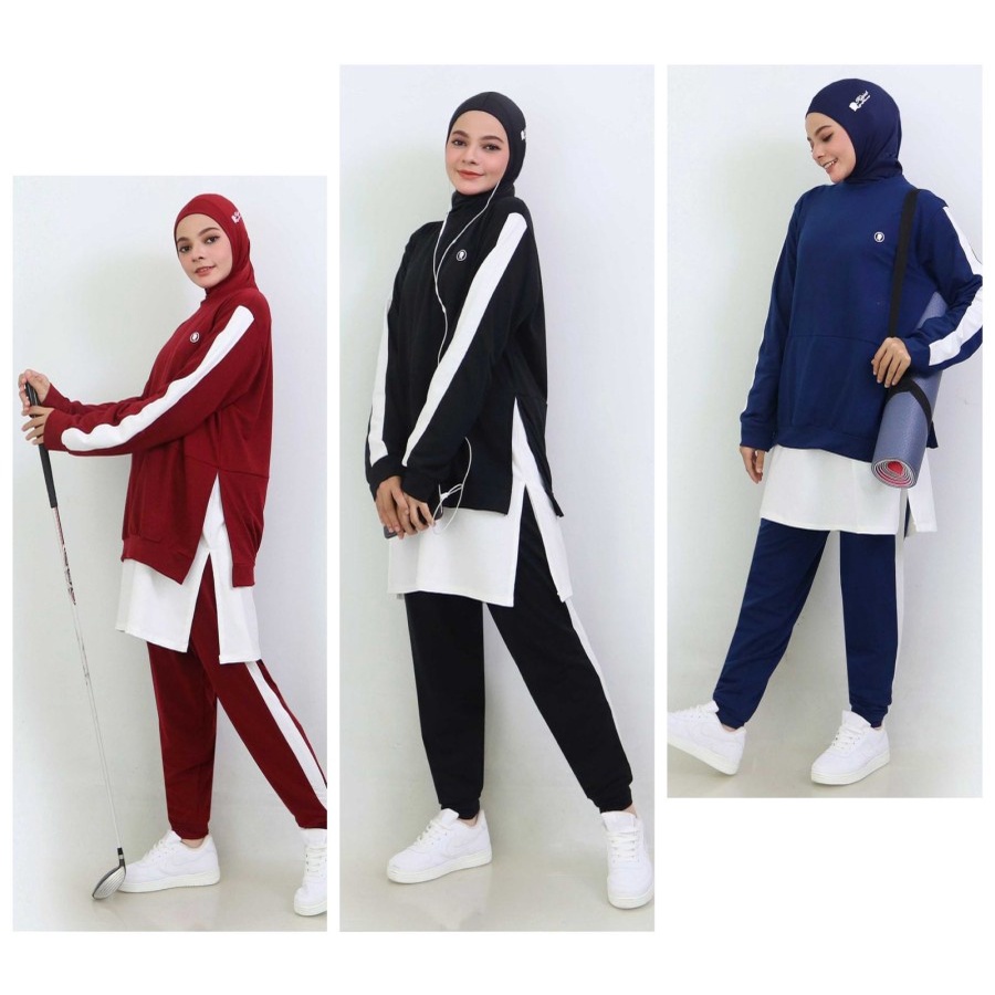 Jual Setelan Set Baju Olahraga Wanita Hijab Muslim Muslimah Kekinian ...